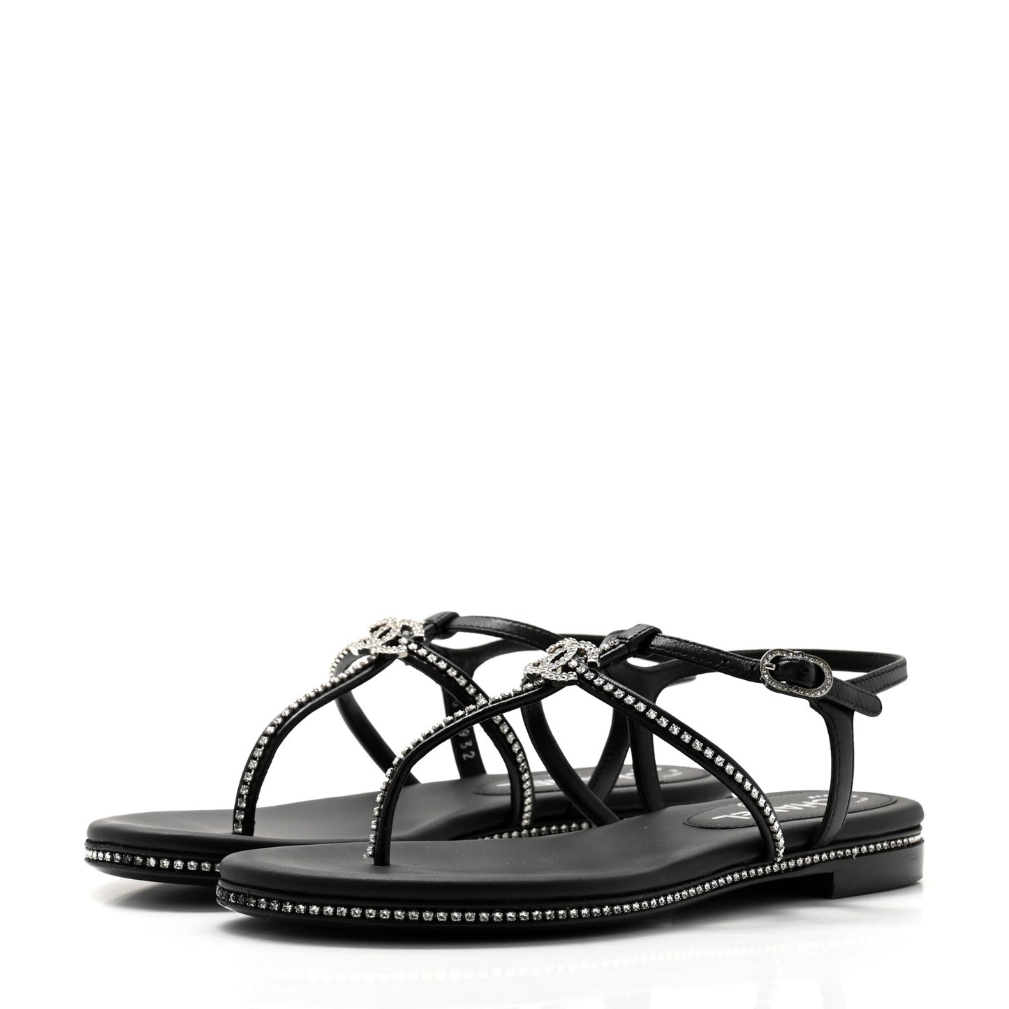 Lambskin Strass CC Thong Sandals 36 Black