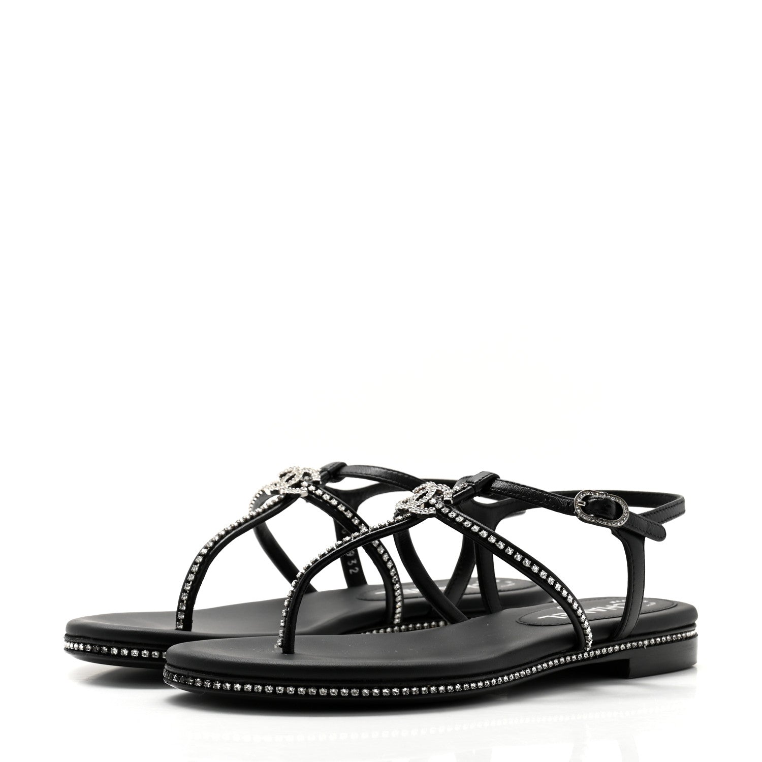 Chanel Lambskin Strass CC Thong Sandals 36 Black 3 of 9