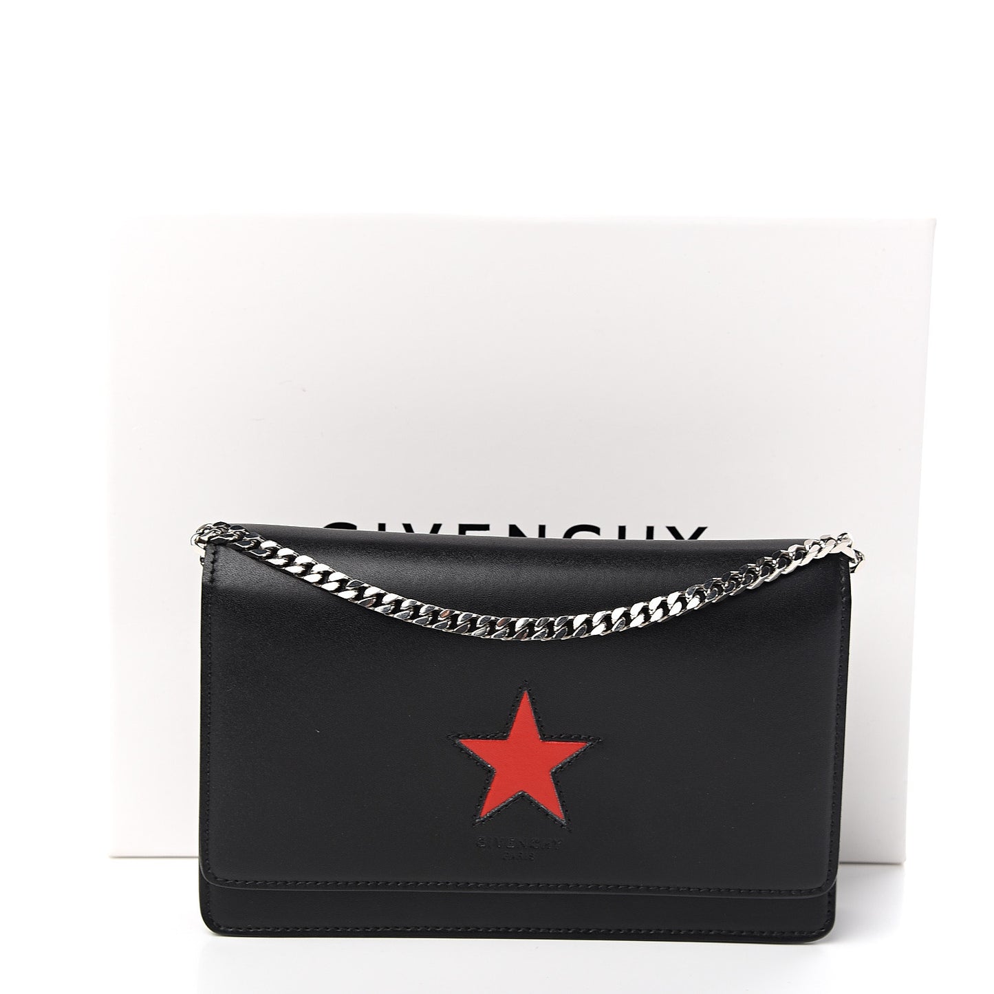 Calfskin Star Pandora Chain Wallet Black