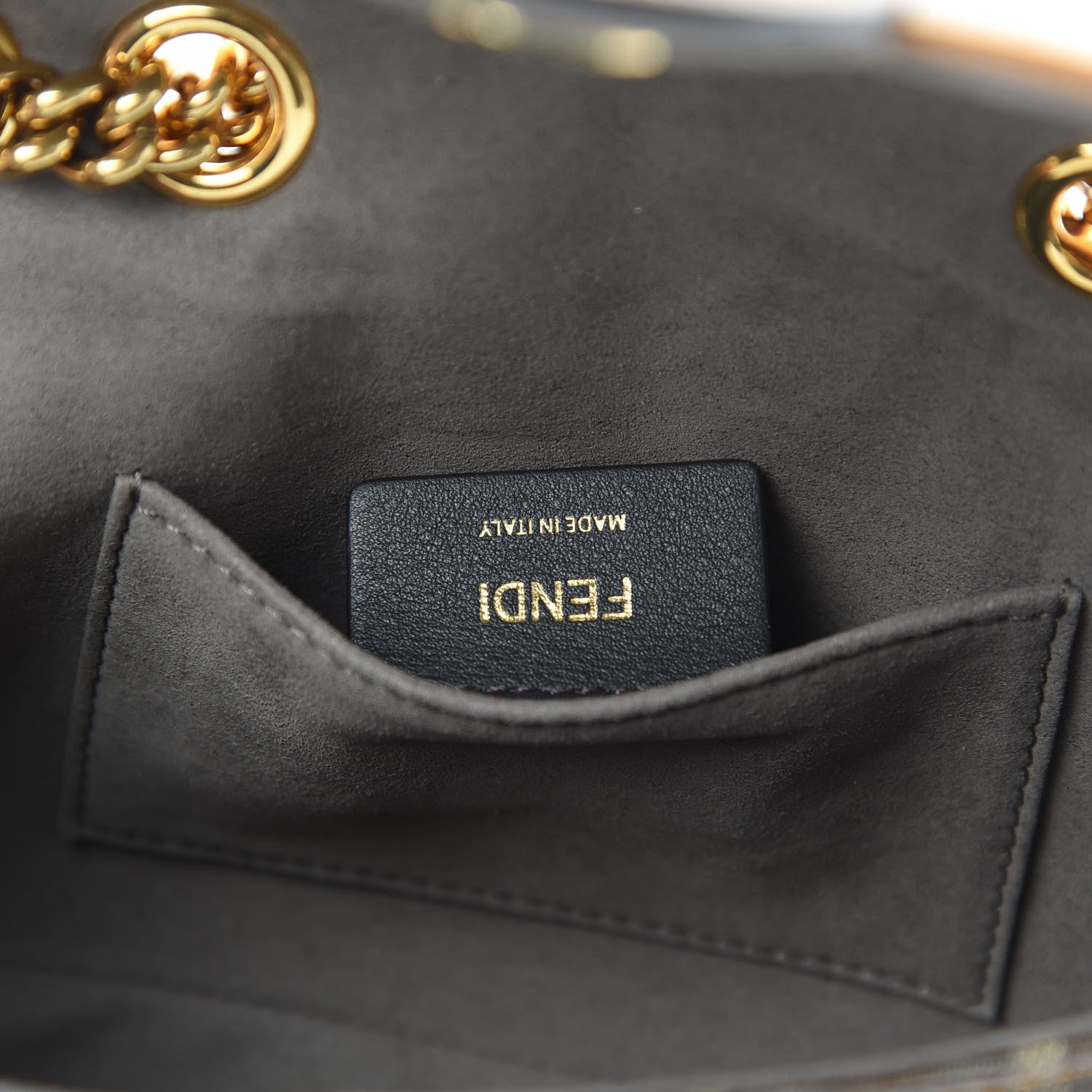 Fendi Glazed Fabric Vitello Century FF 1974 Stamp Patch Mini Double F Crossbody Bag Mogano Panna Caramello 6 of 12