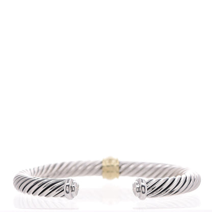 David Yurman Sterling Silver 18K Yellow Gold Diamond 7mm Cable Classics Station Bracelet 3 of 6