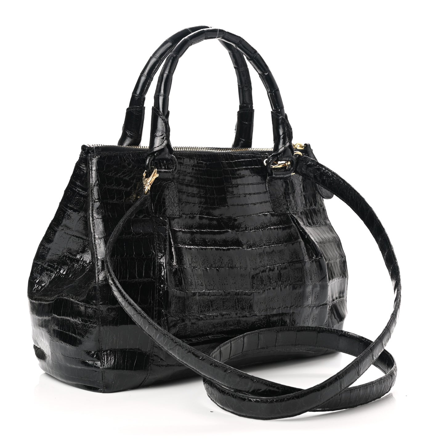Crocodile Top Handle Satchel Black