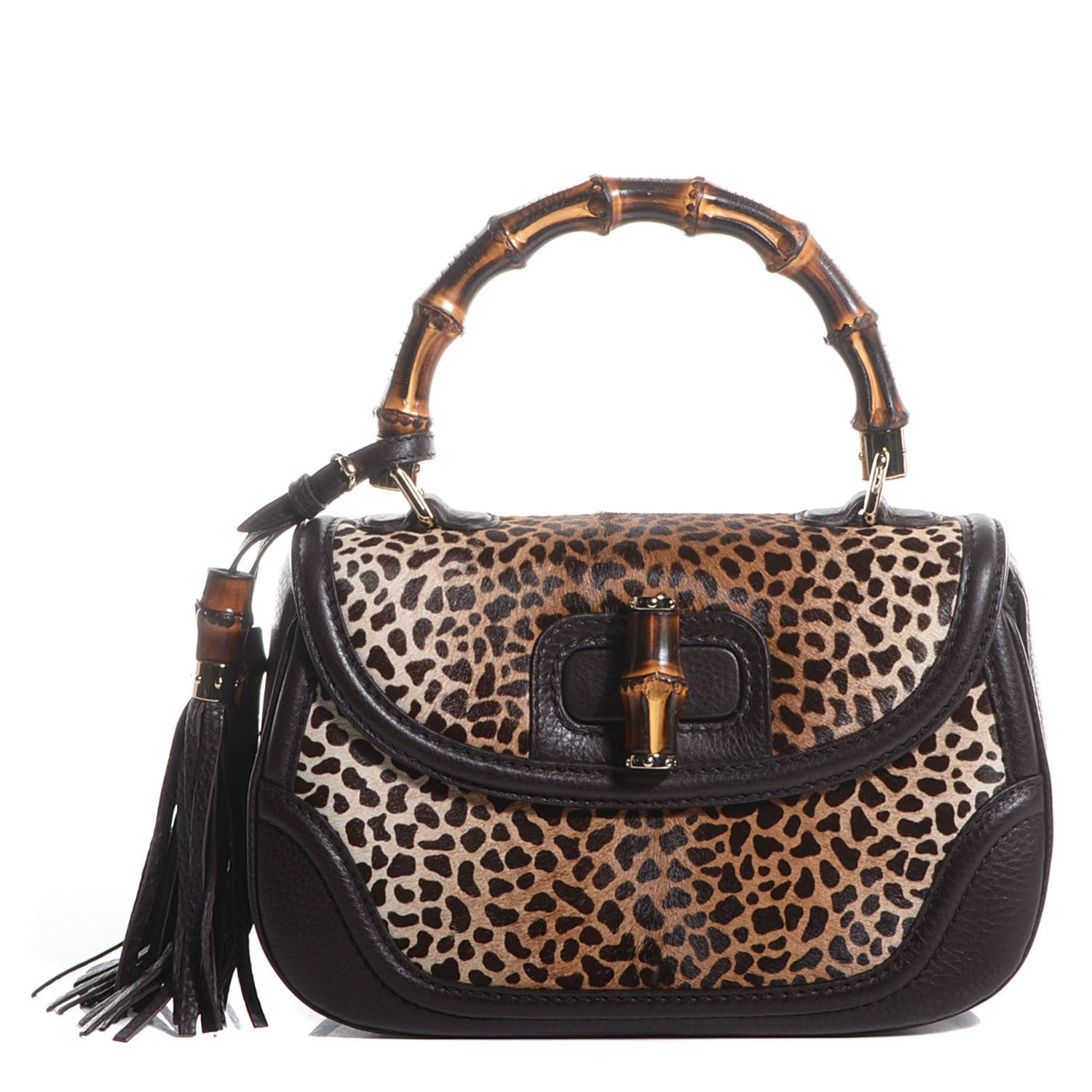 Gucci Pony Hair Jaguar Print New Bamboo Medium Top Handle Bag 1 of 7