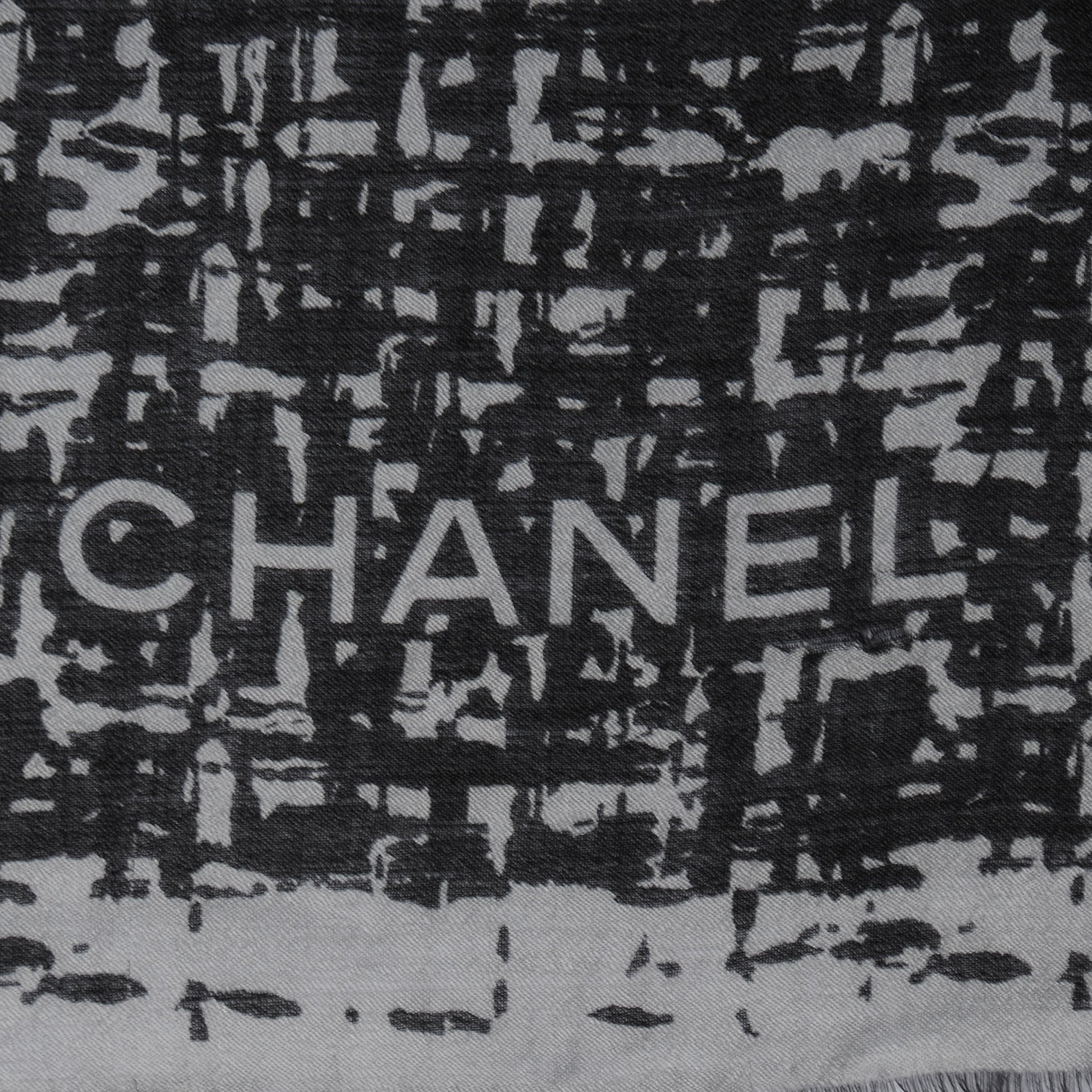 Chanel Cashmere Silk CC Tweed Scarf Black Grey 4 of 5