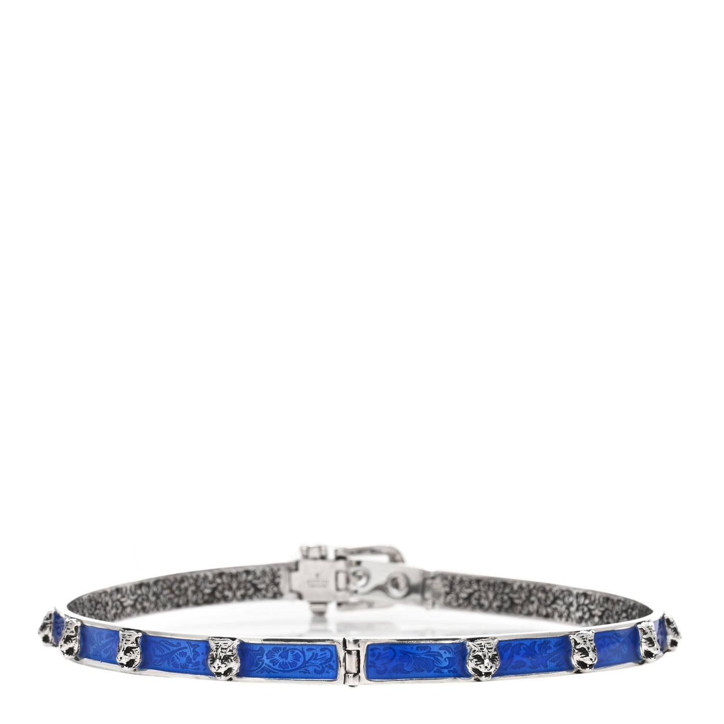 Sterling Silver Enamel Garden Feline Buckle Choker Necklace Blue