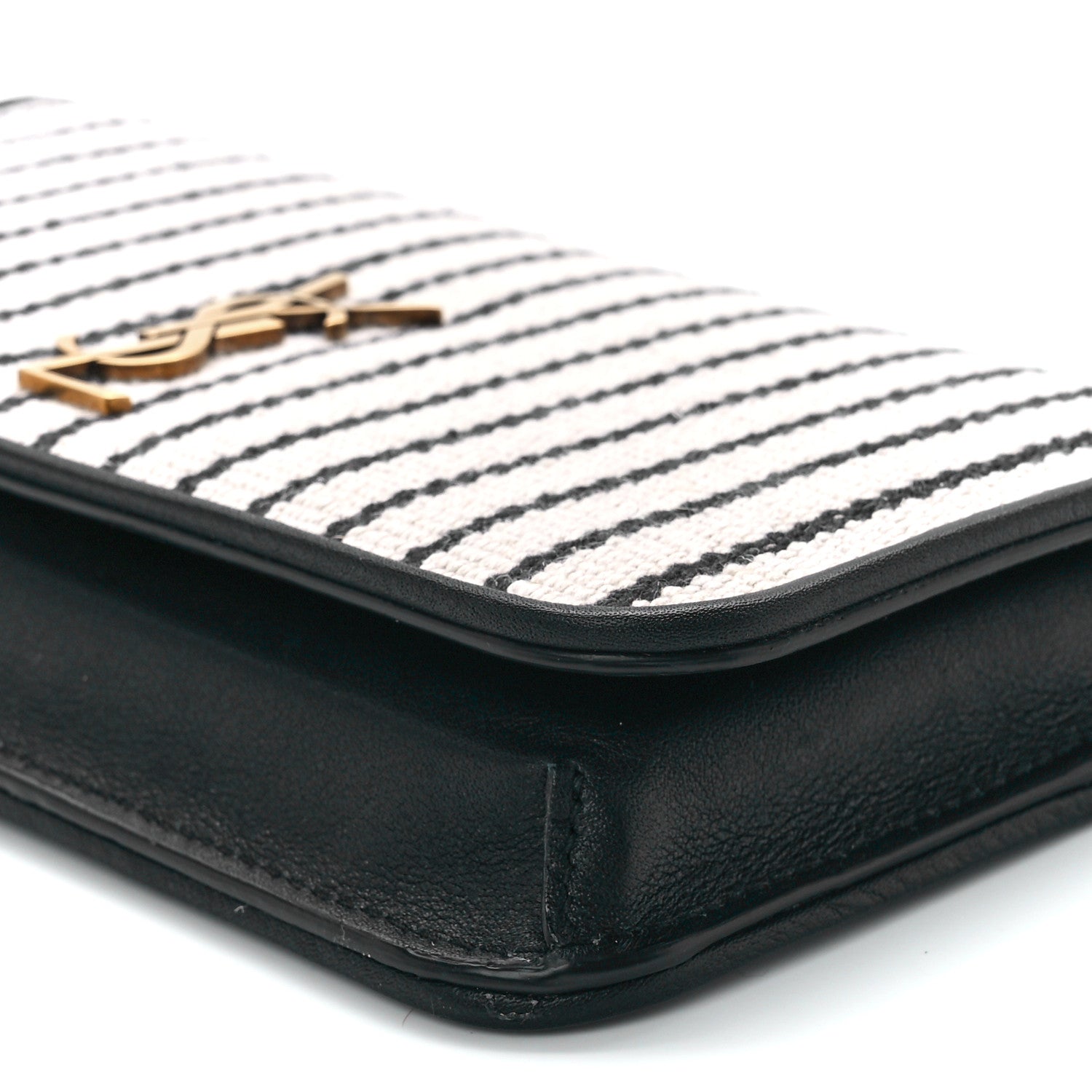 Saint Laurent Canvas Striped Phone Holder Crossbody Beige Black 10 of 10