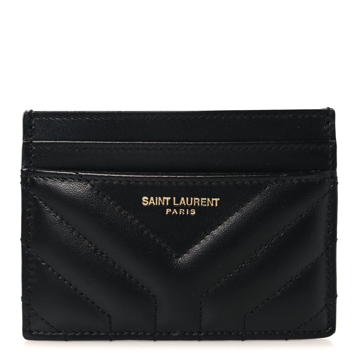 Calfskin Matelasse Chevron Joan Credit Card Case Black