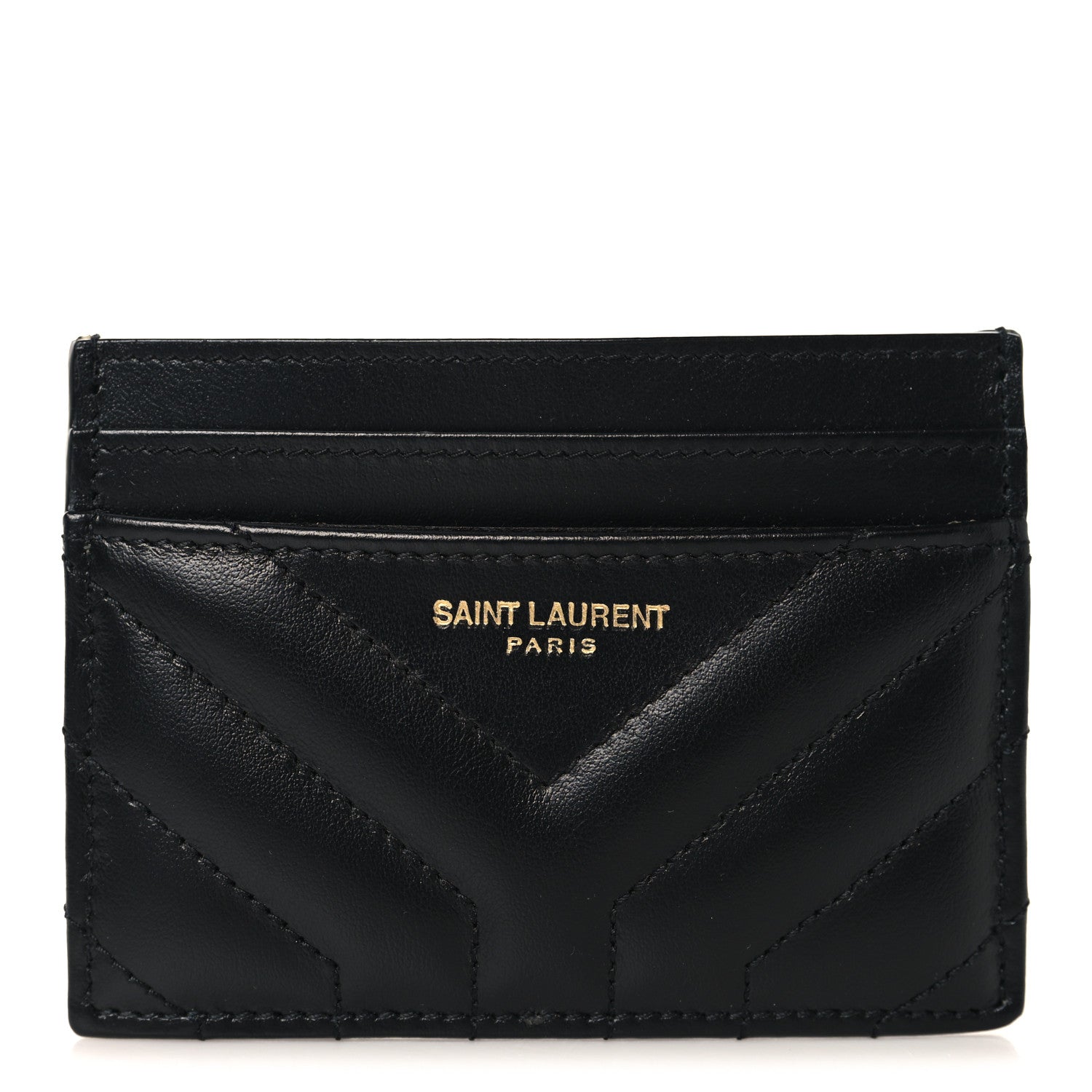 Saint Laurent Calfskin Matelasse Chevron Joan Credit Card Case Black 1 of 8