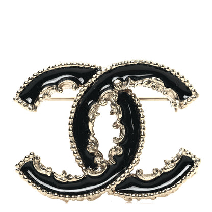 Chanel Enamel CC Baroque Brooch Black Gold 1 of 5