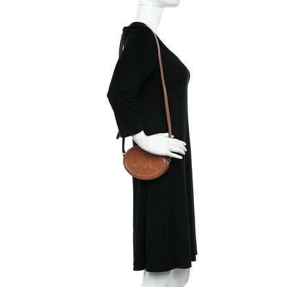 Celine Smooth Calfskin Cuir Small Triomphe Oval Crossbody Purse Tan 2 of 9