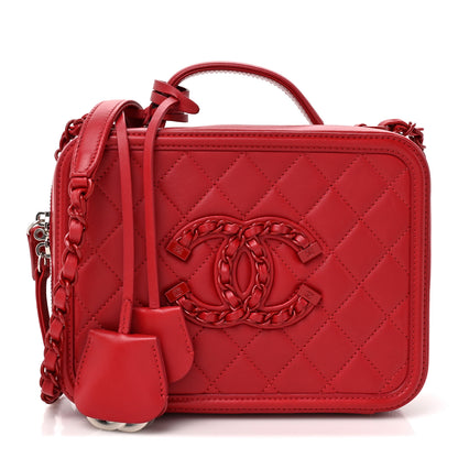 Chanel Lambskin Quilted Medium CC Filigree Vanity Case Dark Red 1 of 11