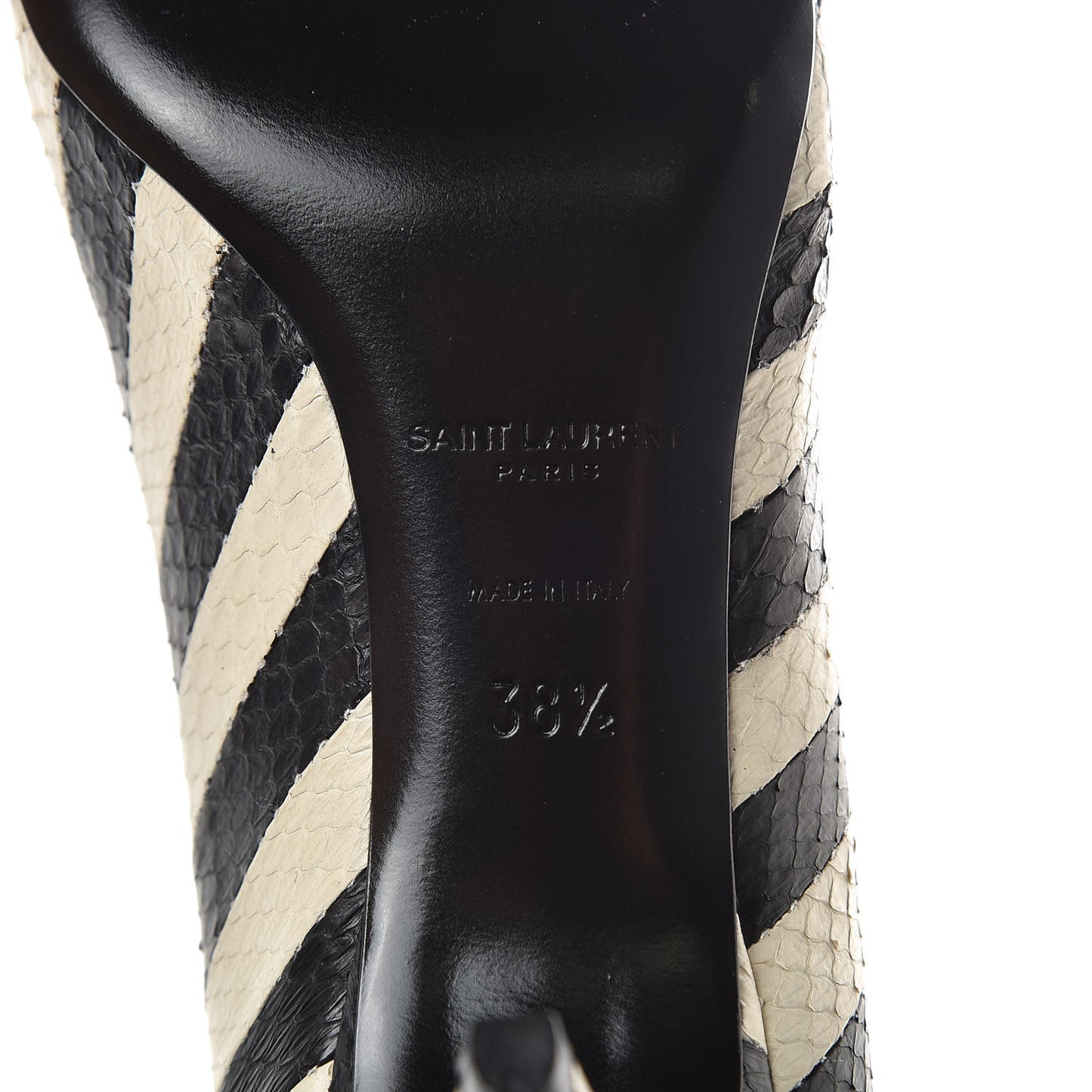 Elaphe Snakeskin Striped Kiki Kitten Heel Pumps 38.5 Black Off White