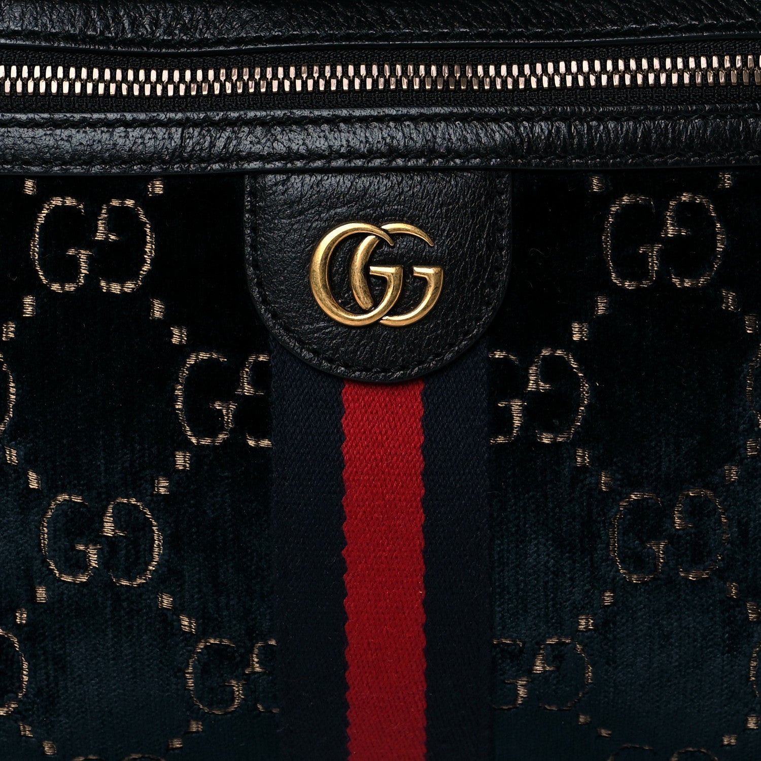 Gucci Velvet GG Monogram Web Belt Bag Blue Beige 9 of 11