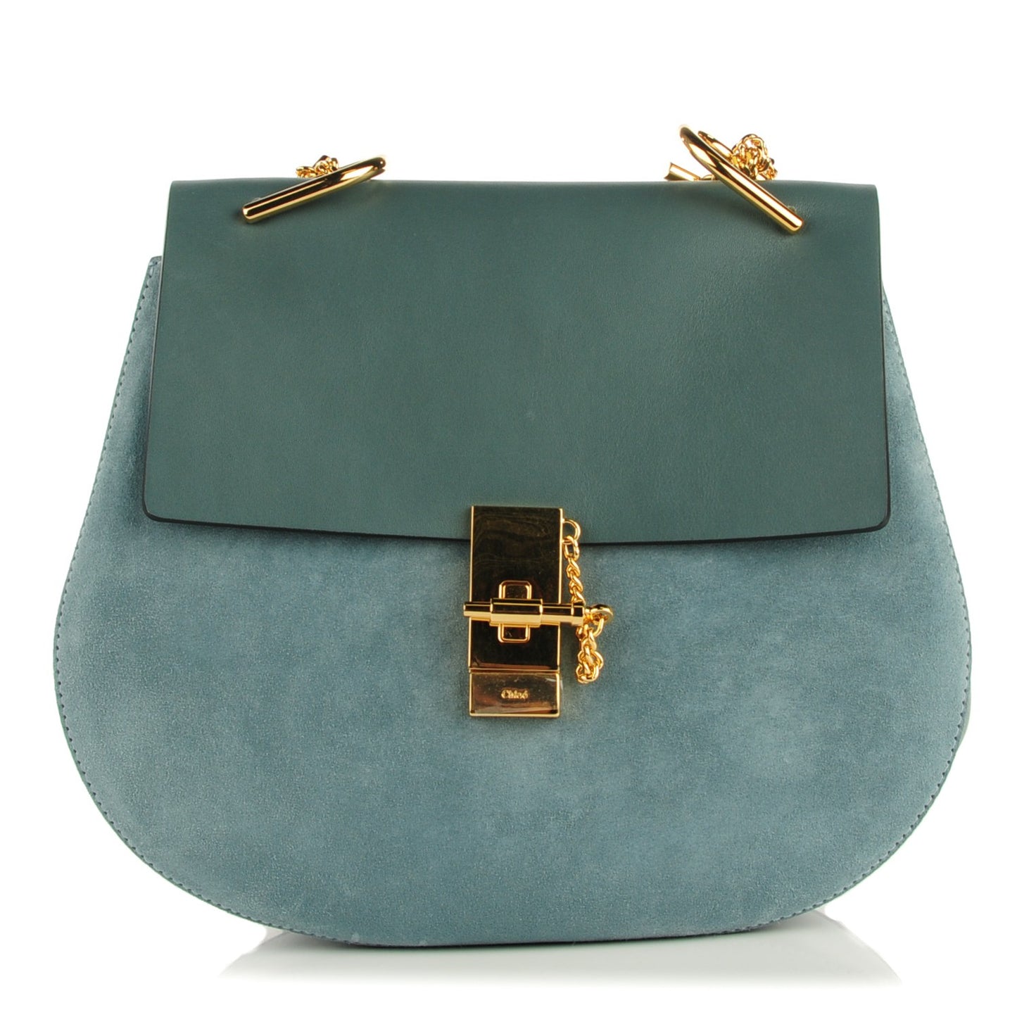 Suede Smooth Calfskin Medium Drew Shoulder Bag Cloudy Blue