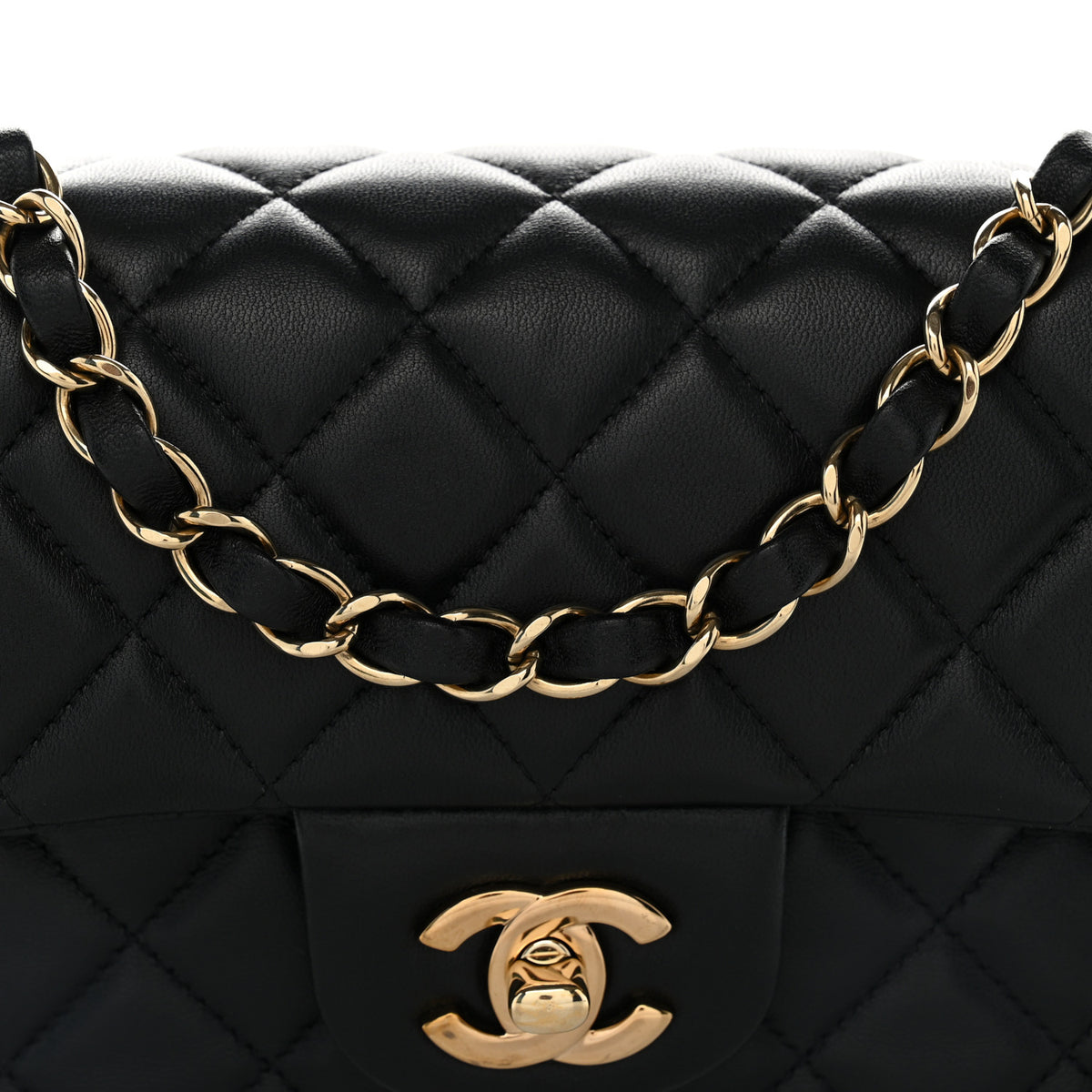 Lambskin Quilted Mini Rectangular Flap Black