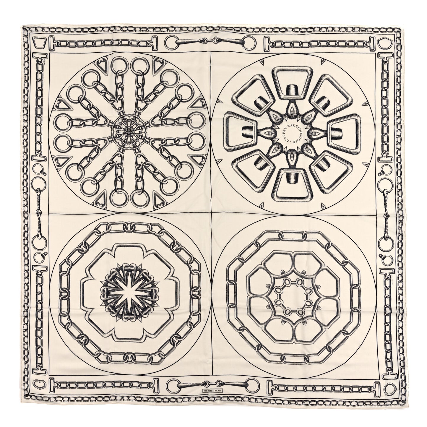 Cashmere Silk L'Effet Kaleidoscope Shawl 140 White Black