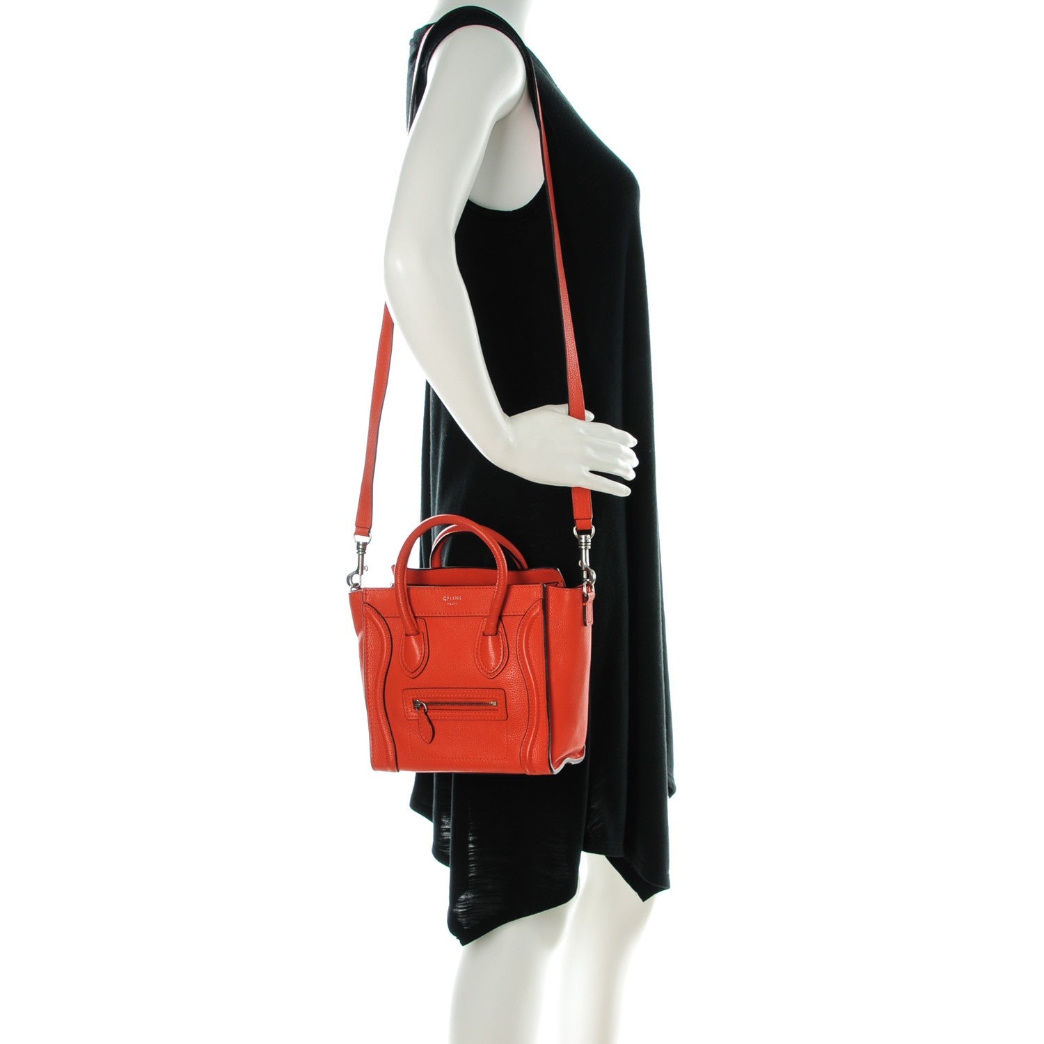 Celine Drummed Calfskin Nano Luggage Vermillion 2 of 10