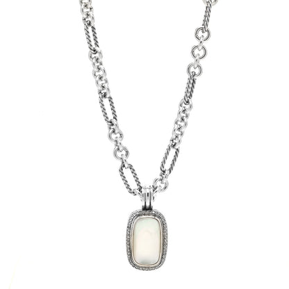 David Yurman Sterling Silver Diamond Mother of Pearl Enhancer Pendant Figaro Chain Necklace 1 of 5