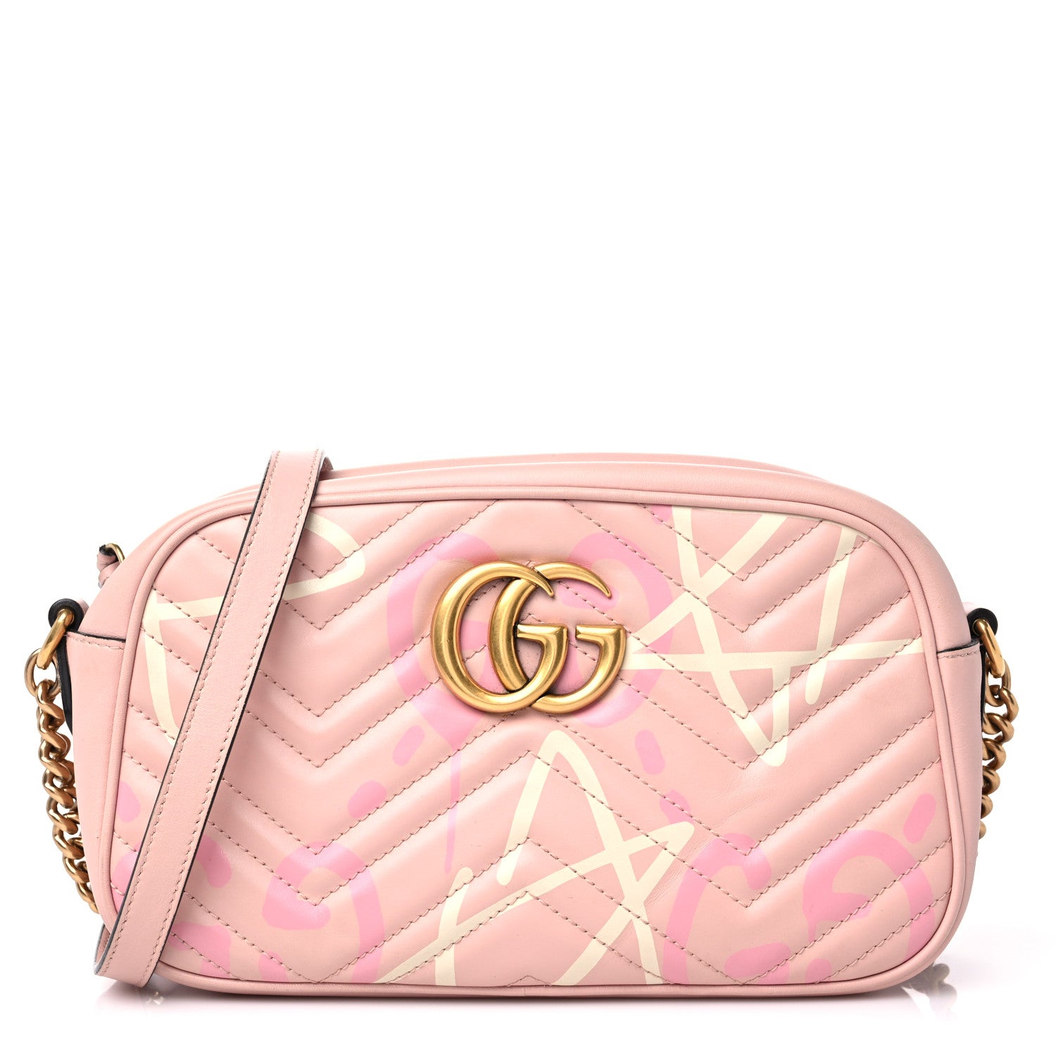 Gucci Calfskin Matelasse GucciGhost Small GG Marmont Chain Shoulder Bag Perfect Pink Rosa Ivory 1 of 12