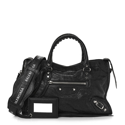 Balenciaga Agneau Classic Silver Hardware S City Logo Strap Black White 1 of 7