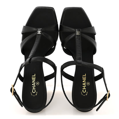 Chanel Lambskin Logo Platform Sandals 36 Black 2 of 10