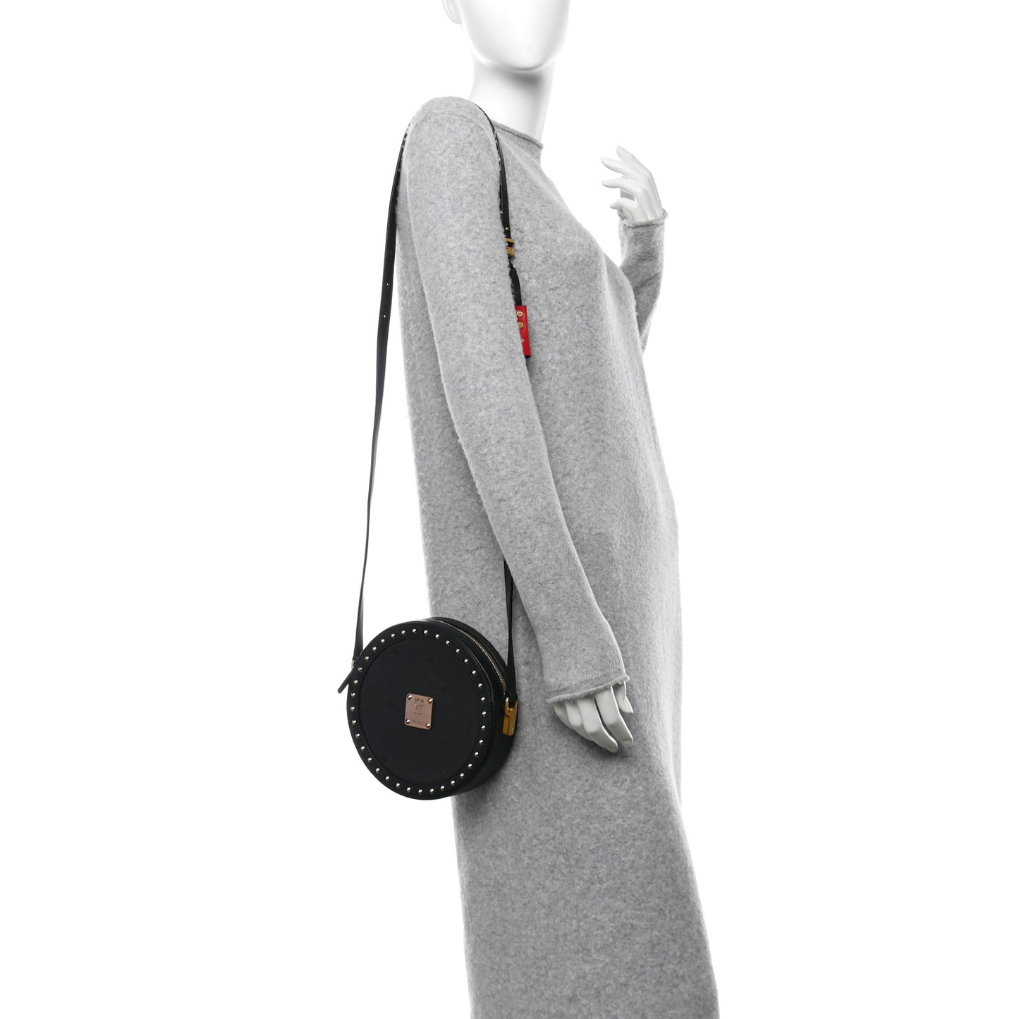 Monogram Coated Canvas Studded Berlin Tambourine Round Crossbody Black
