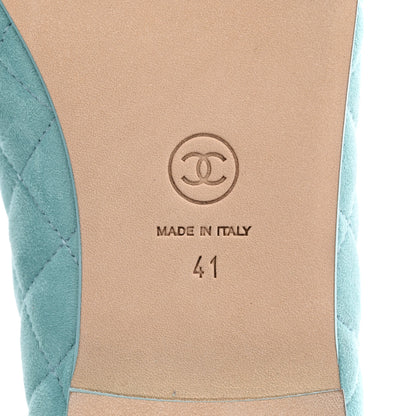 Chanel Suede Calfskin Quilted Cap Toe CC Ballerina Flats 41 Light Blue 7 of 11