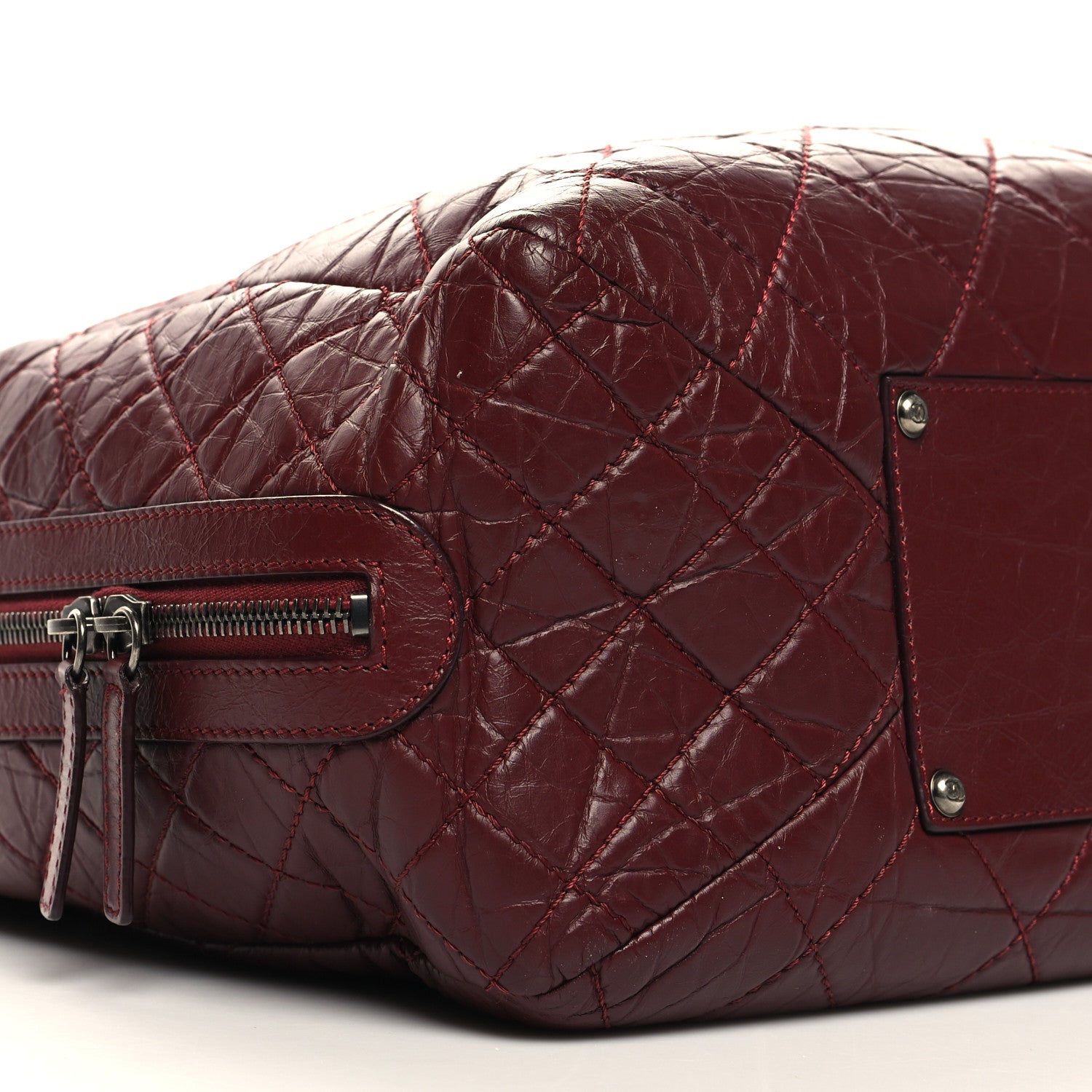 Chanel Aged Calfskin Quilted Large Secret Tag Bowling Bag Burgundy 9 of 12