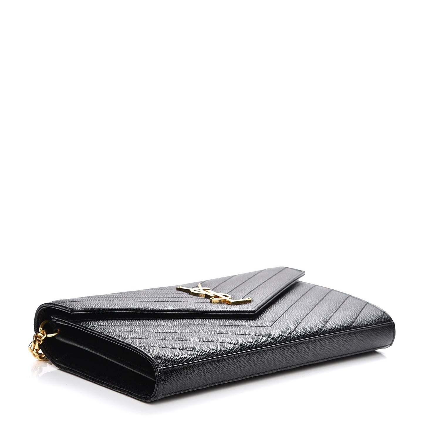 Grain De Poudre Matelasse Chevron Medium Monogram Chain Wallet Black