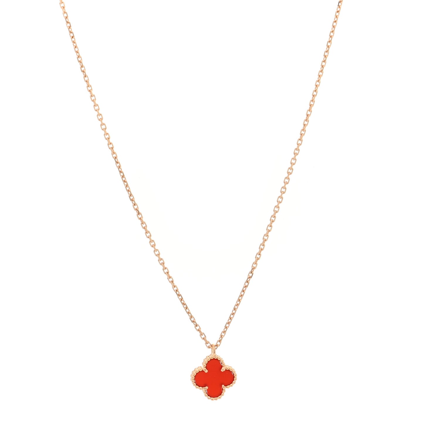 18K Rose Gold Carnelian Sweet Alhambra Pendant Necklace