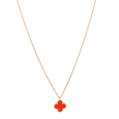 Van Cleef & Arpels 18K Rose Gold Carnelian Sweet Alhambra Pendant Necklace 1 of 4