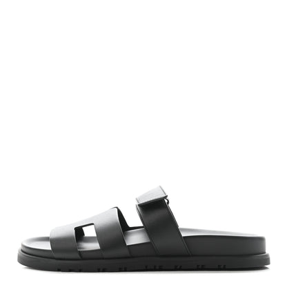 Hermes Calfskin Womens Chypre Sandals 38.5 Black 1 of 9