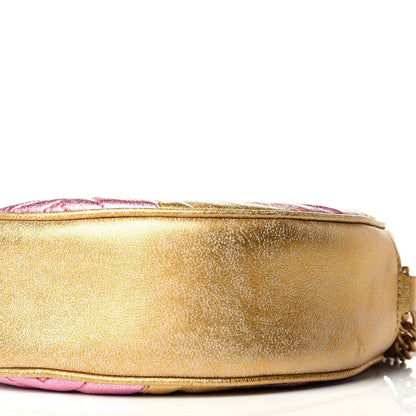 Gucci Metallic Calfskin Matelasse Mini GG Marmont Round Shoulder Bag Gold Pink 9 of 9