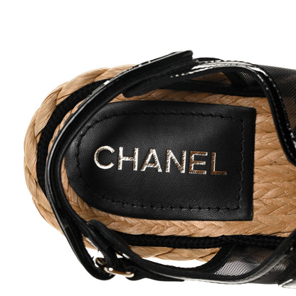 Chanel Mesh Patent Calfskin Velcro Dad Sandals 38.5 Black 8 of 9