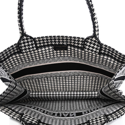 Christian Dior Canvas Houndstooth Embroidered Medium Book Tote Black White 4 of 4