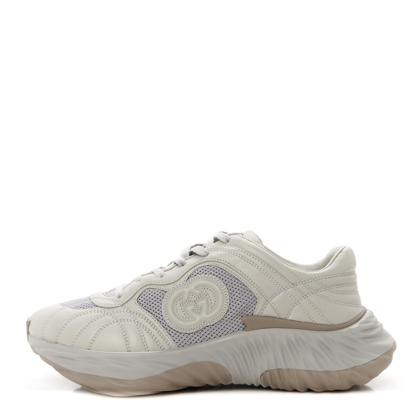 New Nappa Sombre Interlocking G Ripple Mens Platform Sneakers 8.5 Grey Sky