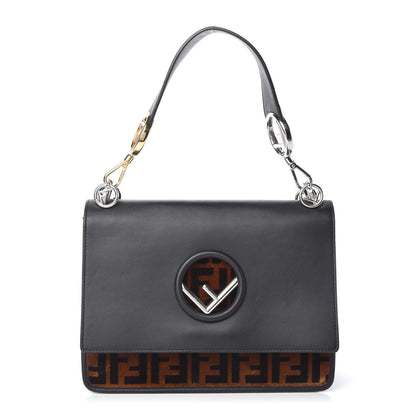 Fendi Vitello Century Velvet F is Fendi FF Kan I Shoulder Bag Black Tobacco 1 of 10