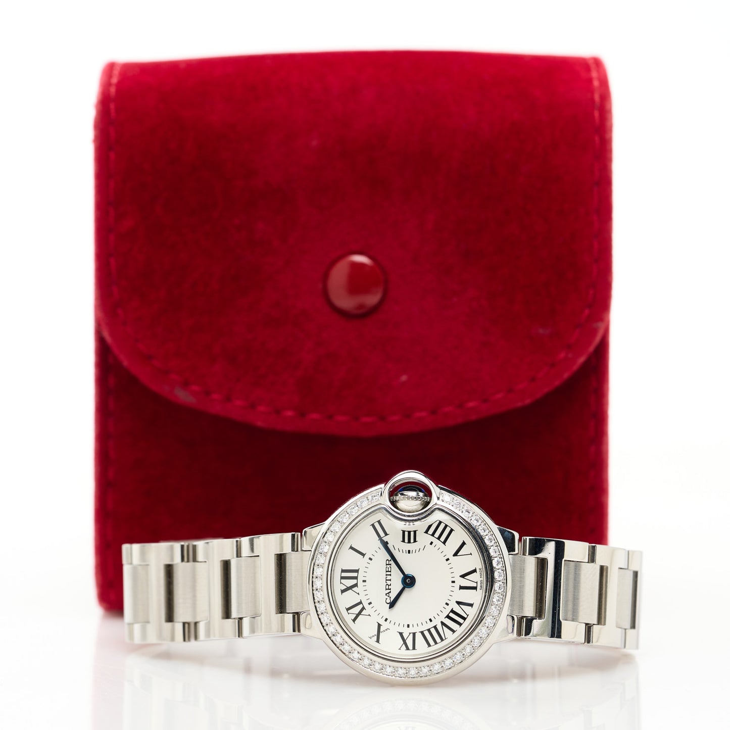 Stainless Steel Diamond Bezel 28mm Ballon Bleu De Cartier Quartz Watch