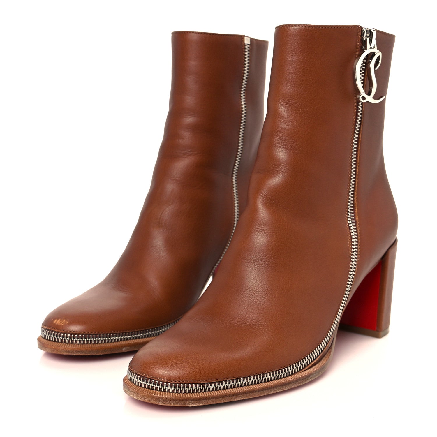 Christian Louboutin Calfskin CL Zip Booty 70 Ankle Boots 38 Cuoio 4 of 8