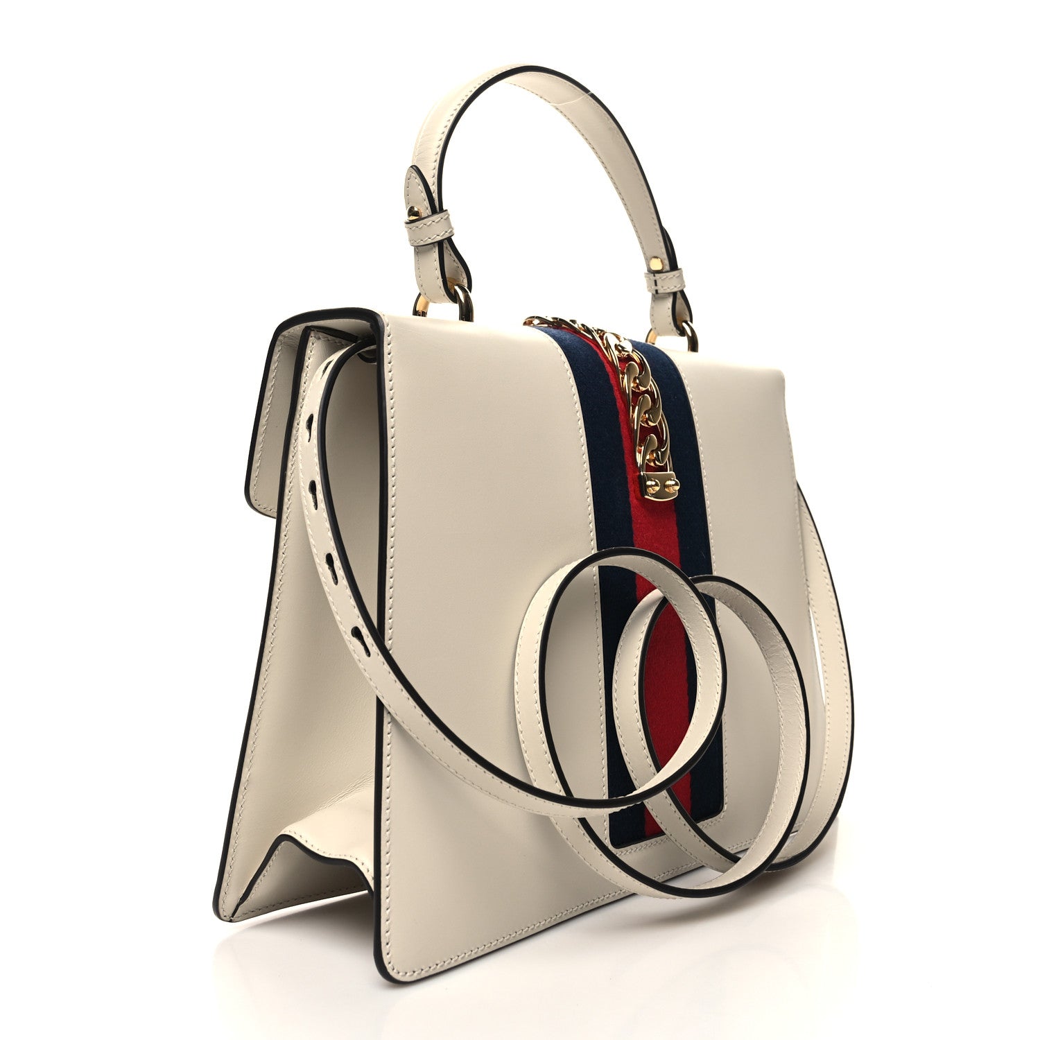 Gucci Calfskin Web Medium Sylvie Top Handle Bag White 3 of 10
