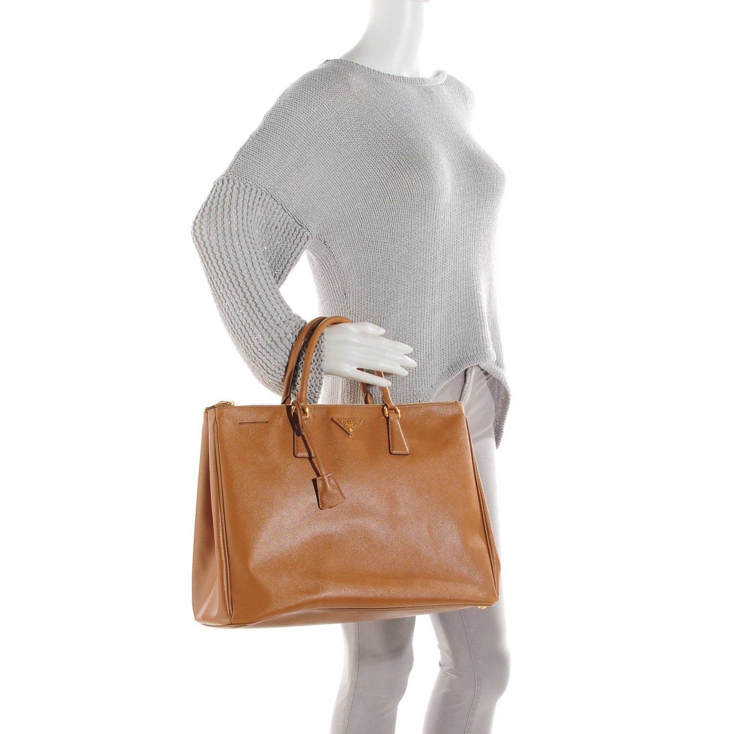 Prada Saffiano Lux Extra Large Galleria Double Zip Tote Caramel 2 of 8