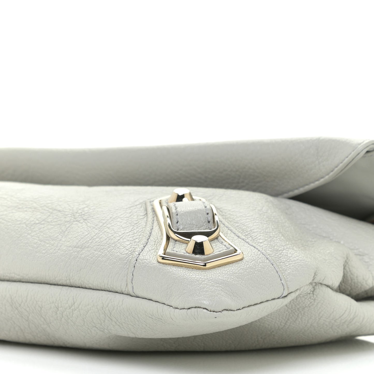 Agneau Gold Metallic Edge Hardware Envelope Strap Clutch Gris