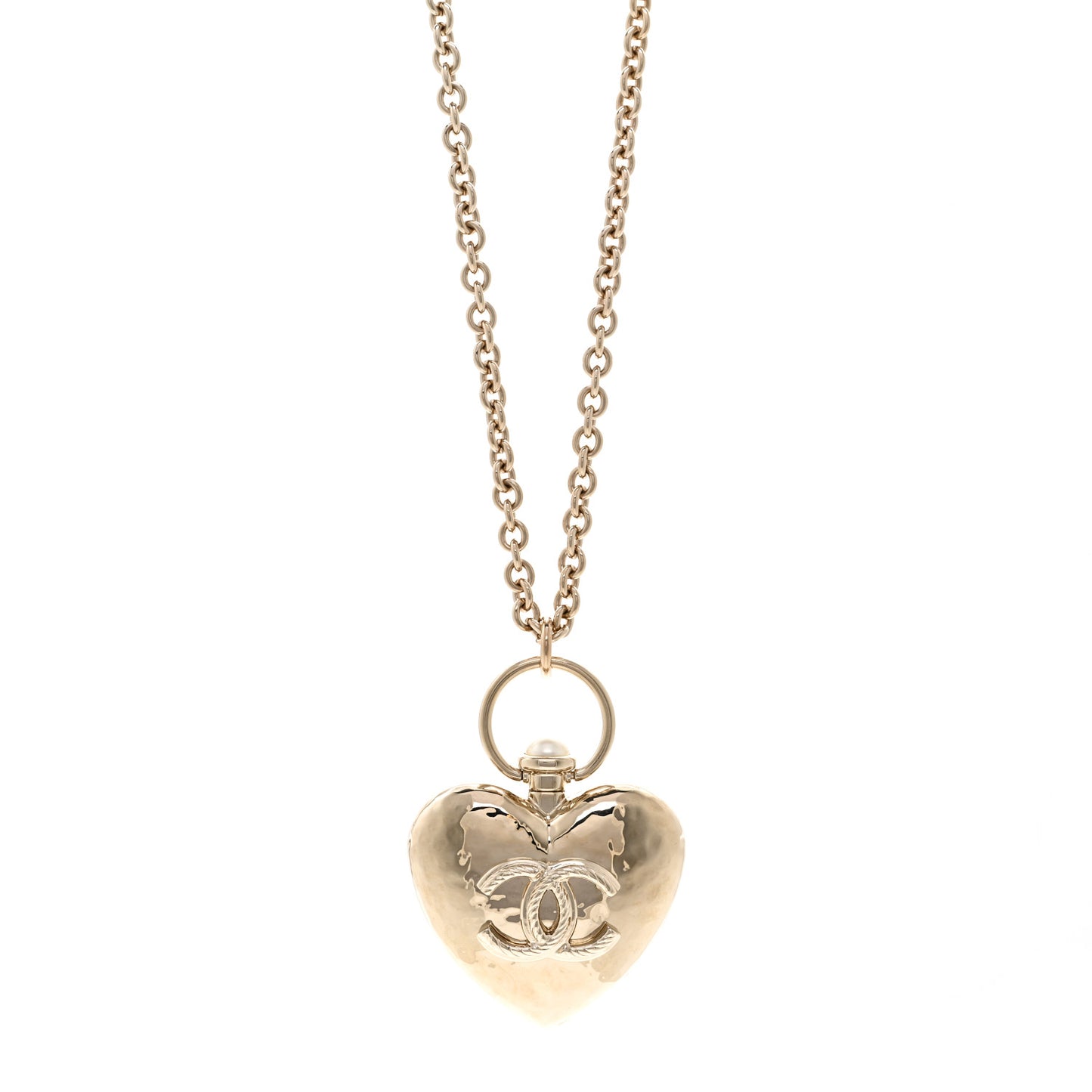 Metal CC Heart Locket Necklace Gold