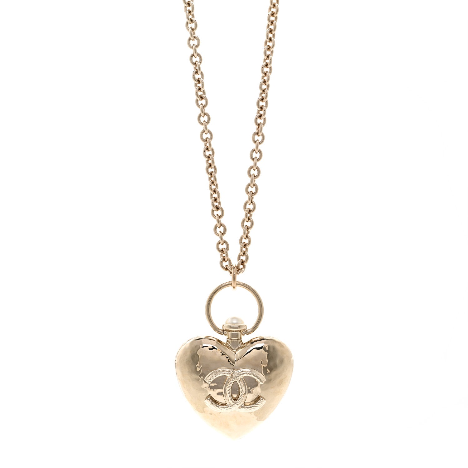 Chanel Metal CC Heart Locket Necklace Gold 1 of 6