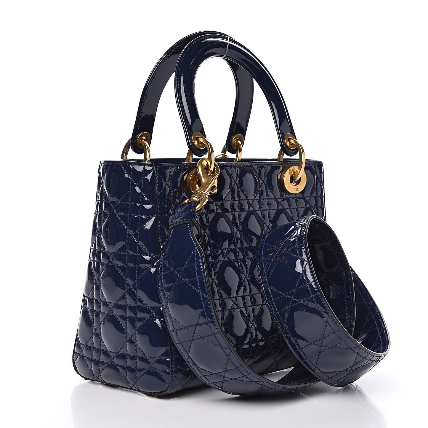 Patent Cannage Medium Lady Dior Navy Blue