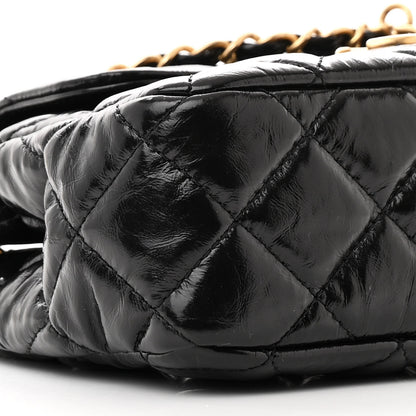 Chanel Shiny Crumpled Calfskin Quilted Small Wavy CC Hobo Black 9 of 14
