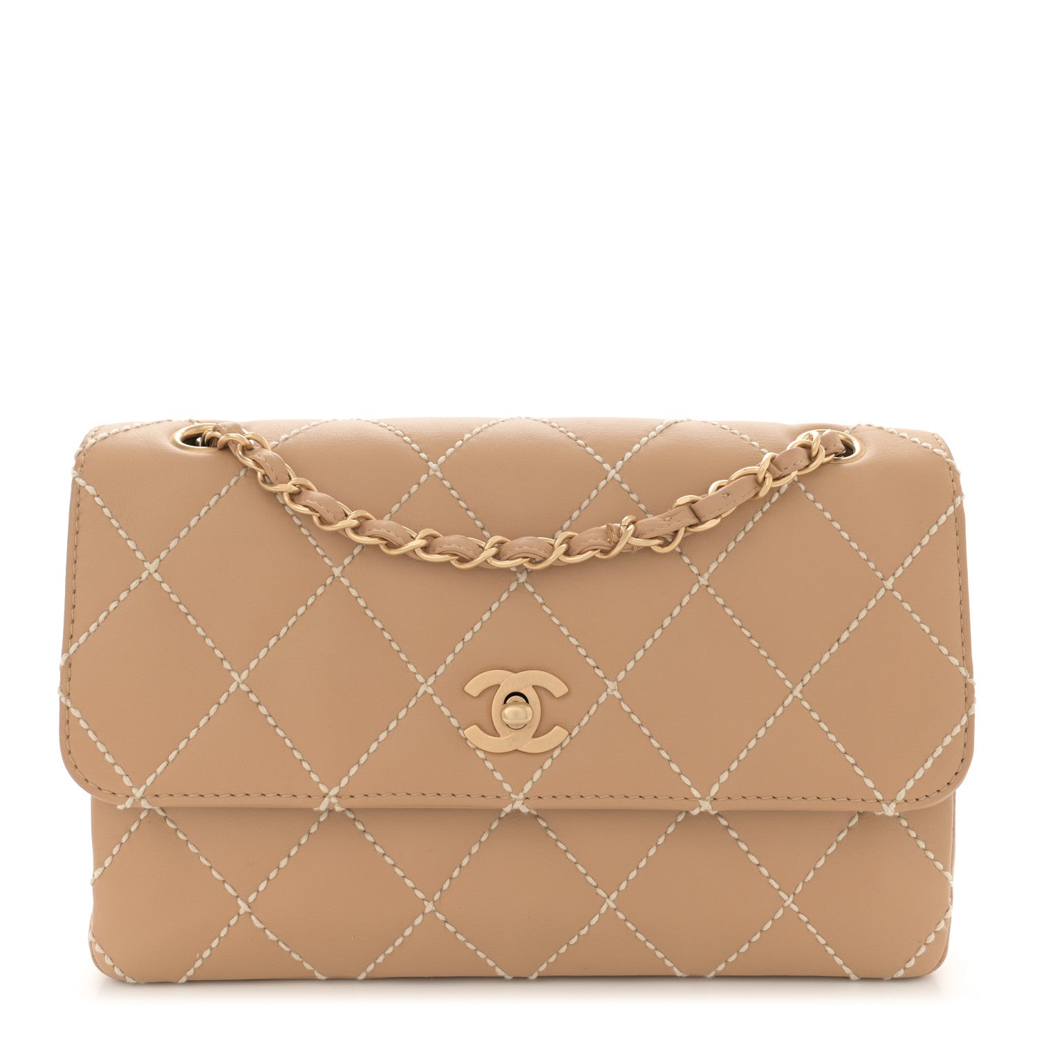 Chanel Calfskin Quilted Medium Wild Stitch Flap Beige 1 of 14