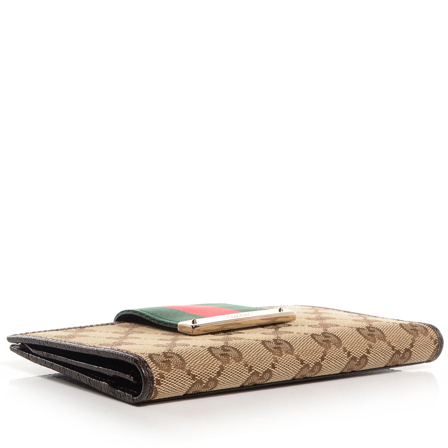 Gucci Monogram Calfskin Ladies Web Continental Wallet Beige Ebony Cocoa 4 of 7