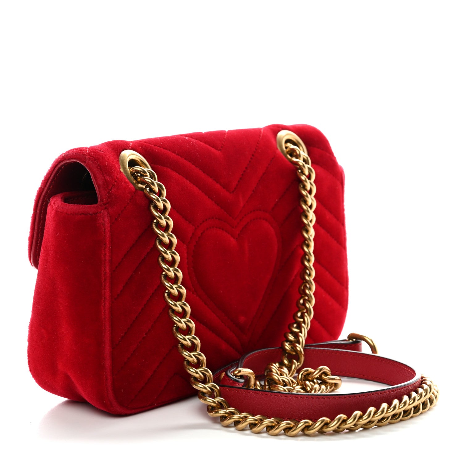Gucci Velvet Matelasse Mini GG Marmont Shoulder Bag Hibiscus Red 3 of 10