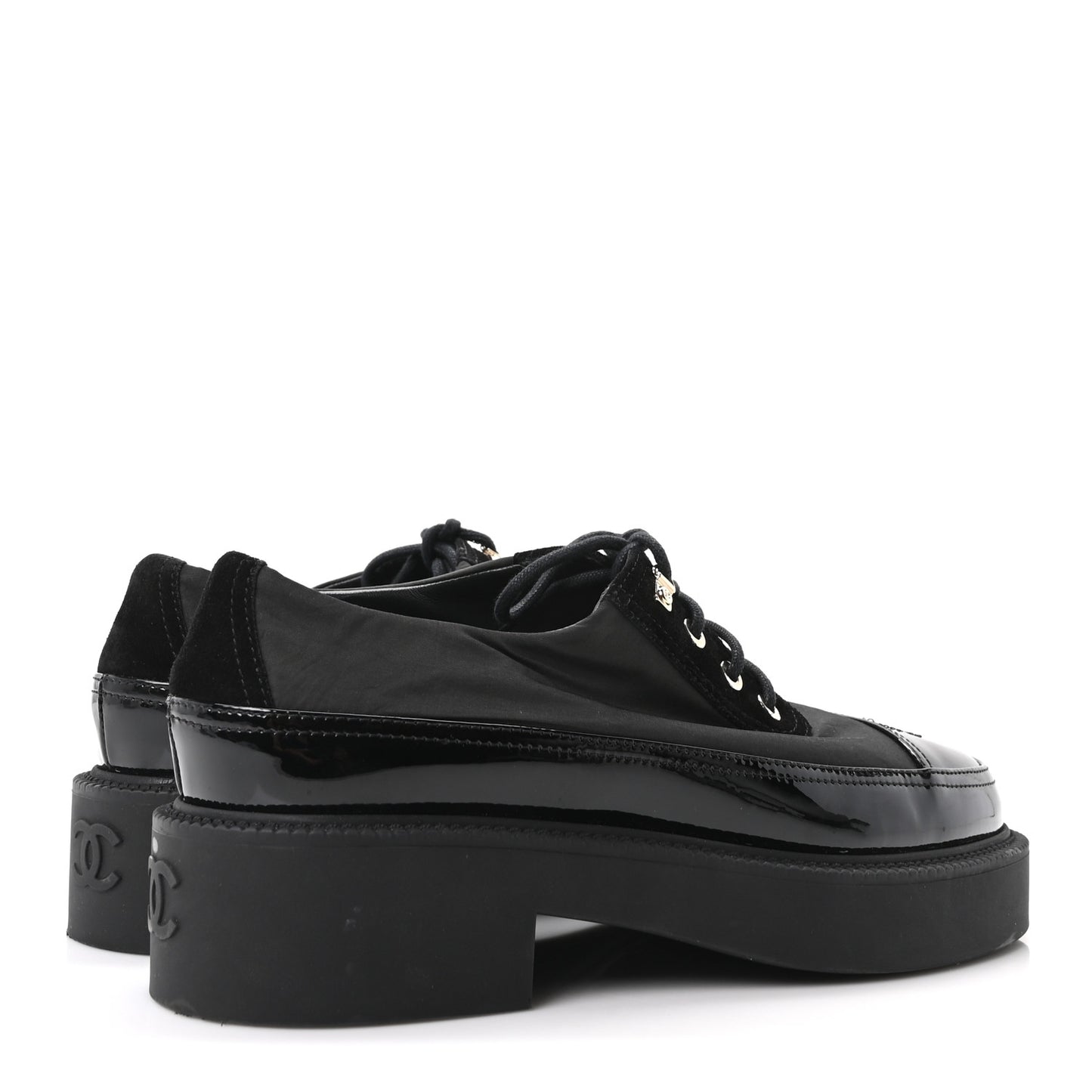 Nylon Suede Patent Calfskin CC Captoe Lace Up Oxfords 39.5 Black